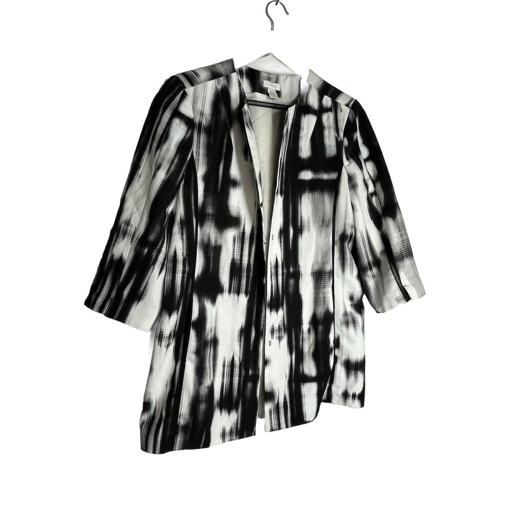Chicos Abstract Black White Brush Strokes Art Print Blazer Size 1